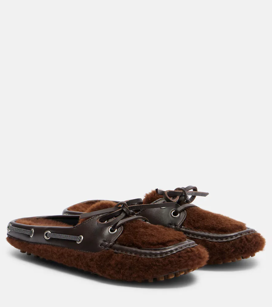 Monili Shearling Mules by Brunello Cucinelli
