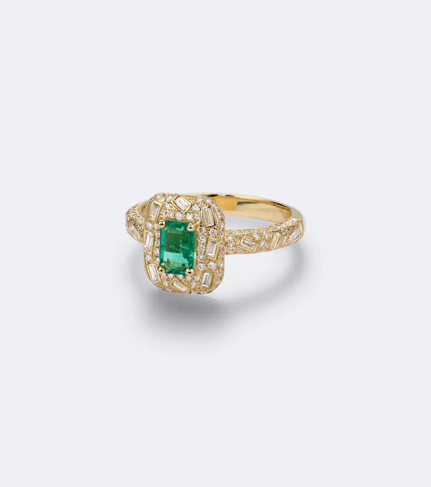 Halo Portrait 18kt Gold Ring with Diamonds and Emerald by Suzanne Kalan