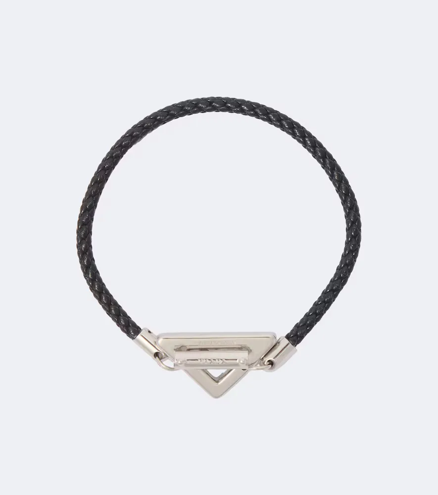 Logo Braided Leather Bracelet by Prada