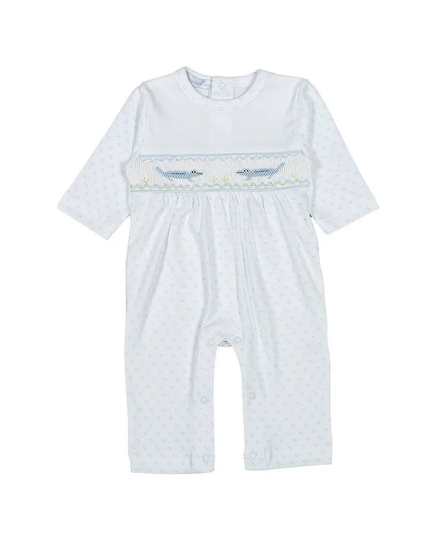 Blue Alligator Hand Smocked Playsuit by Hug Me First