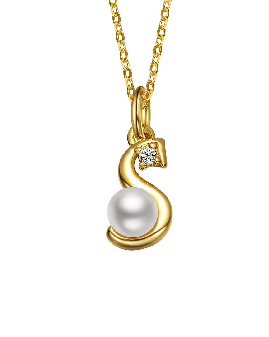 14K Plated 3.8Mm Pearl Cz Initial Pendant