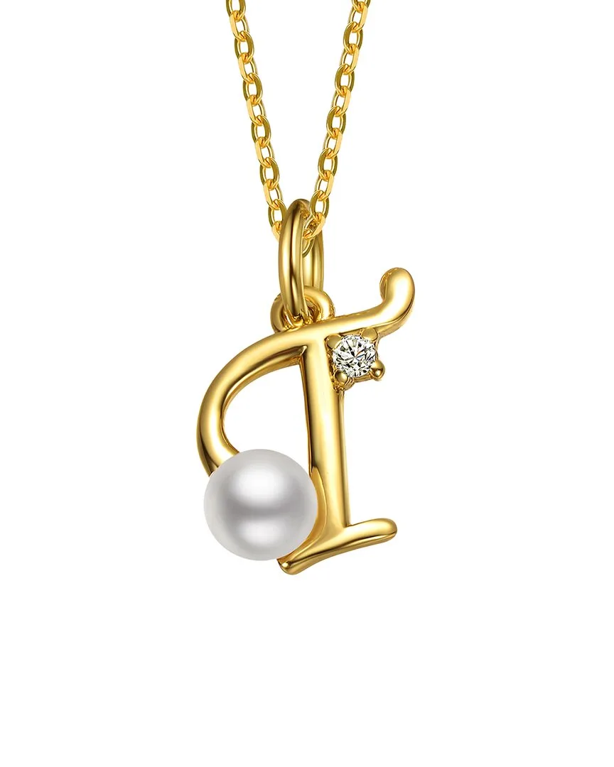 14K Plated 3.8Mm Pearl Cz Initial Pendant