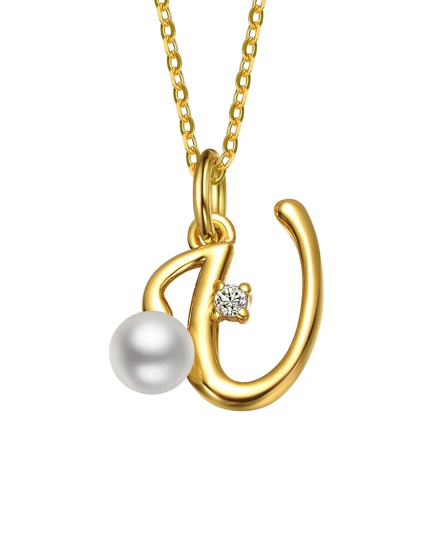 14K Plated 3.8Mm Pearl Cz Initial Pendant