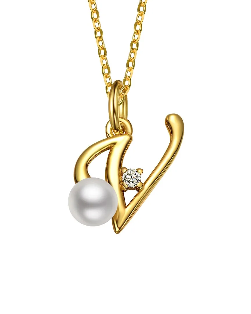 14K Plated 3.8Mm Pearl Cz Initial Pendant