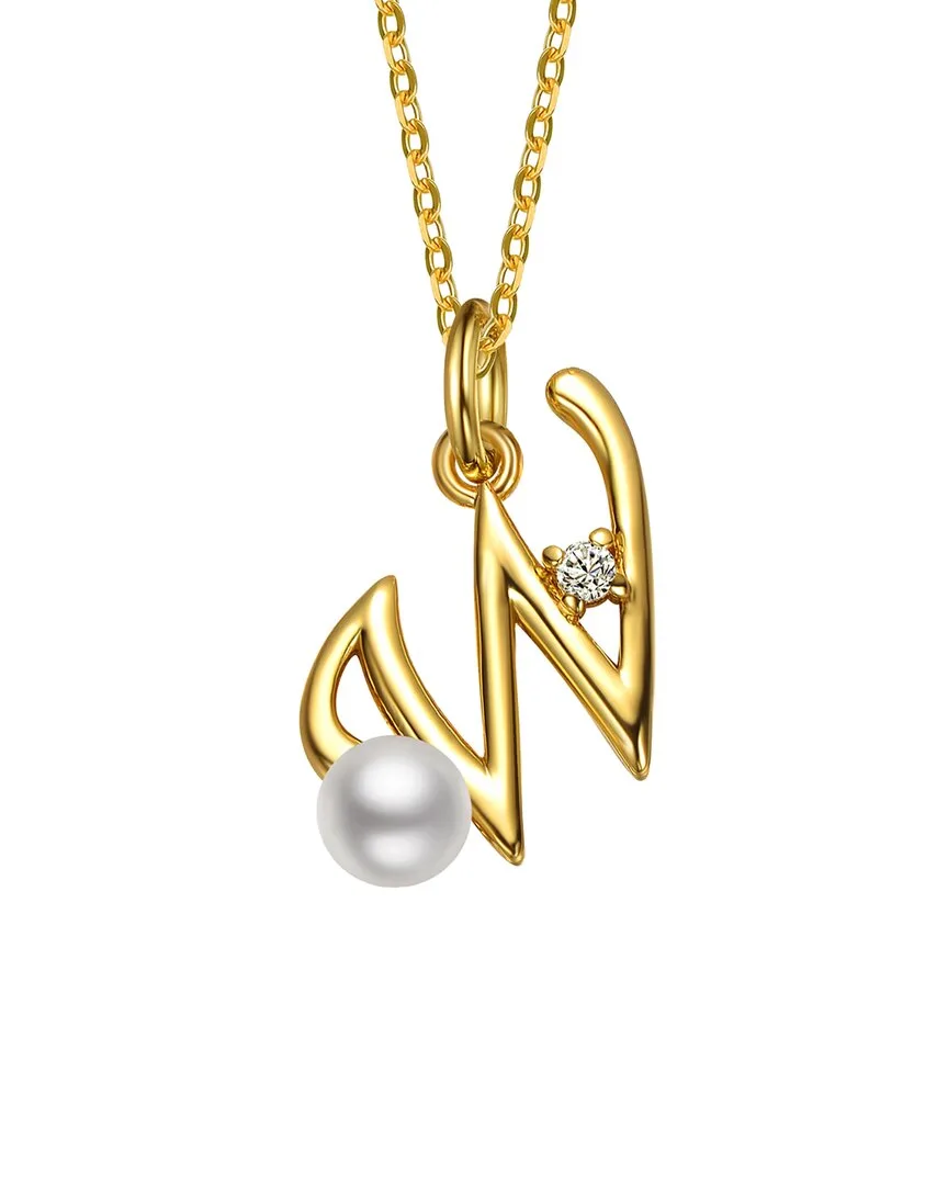 14K Plated 3.8Mm Pearl Cz Initial Pendant