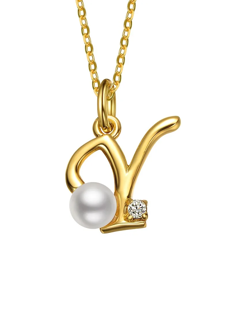 14K Plated 3.8Mm Pearl Cz Initial Pendant by Gigigirl