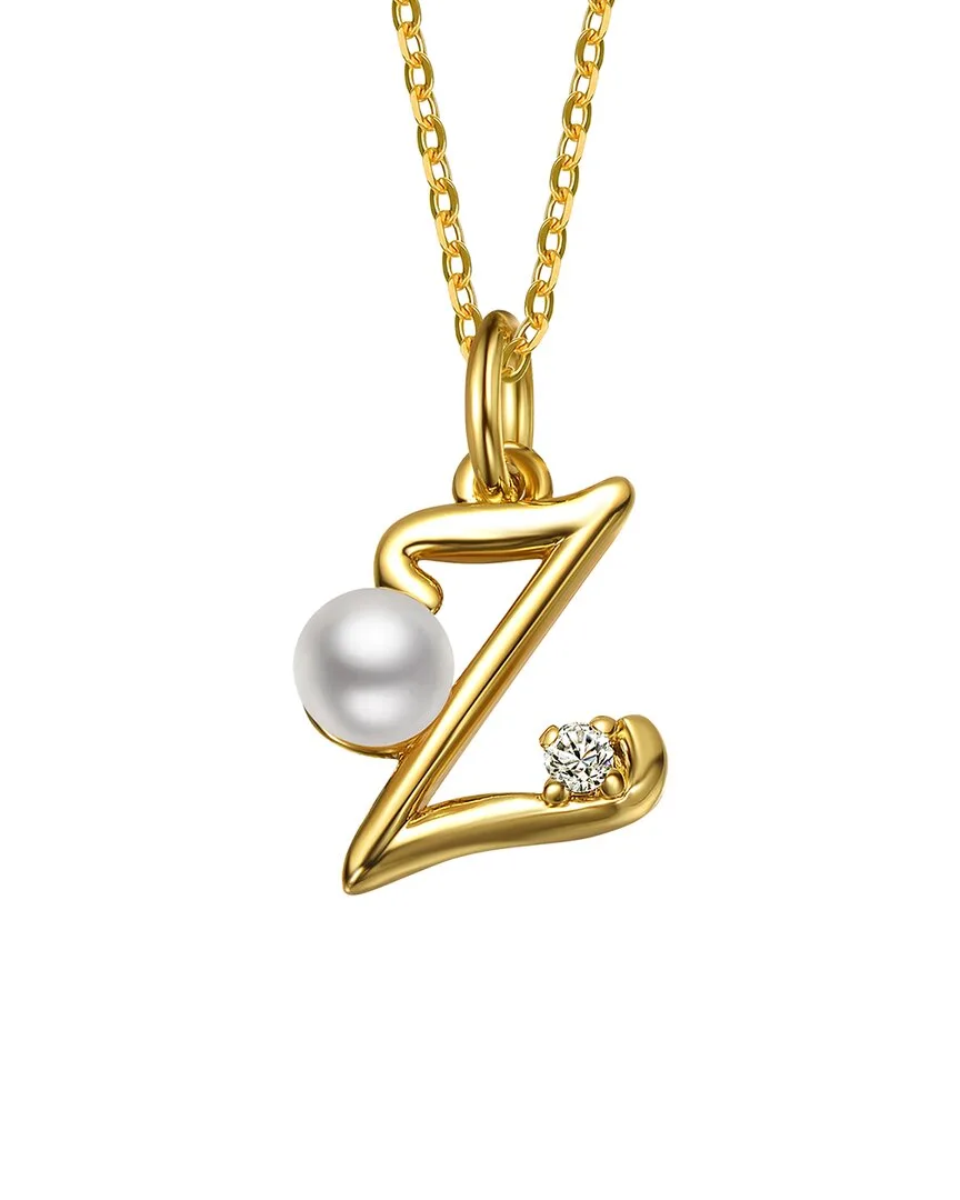 14K Plated 3.8Mm Pearl Cz Initial Pendant by Gigigirl