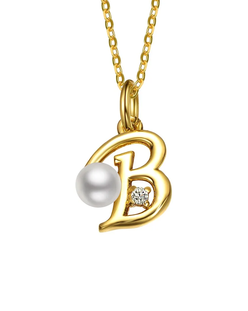 14K Plated 3.8Mm Pearl Cz Initial Pendant by Gigigirl