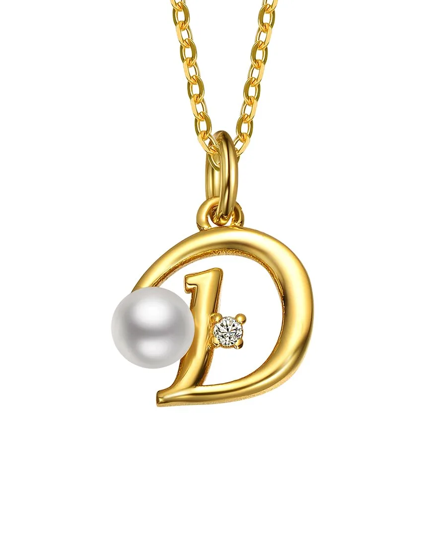 14K Plated 3.8Mm Pearl Cz Initial Pendant by Gigigirl