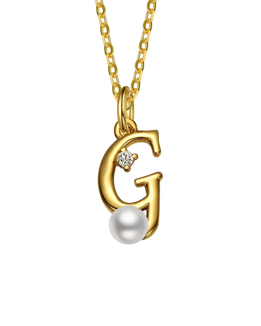 14K Plated 3.8Mm Pearl Cz Initial Pendant by Gigigirl