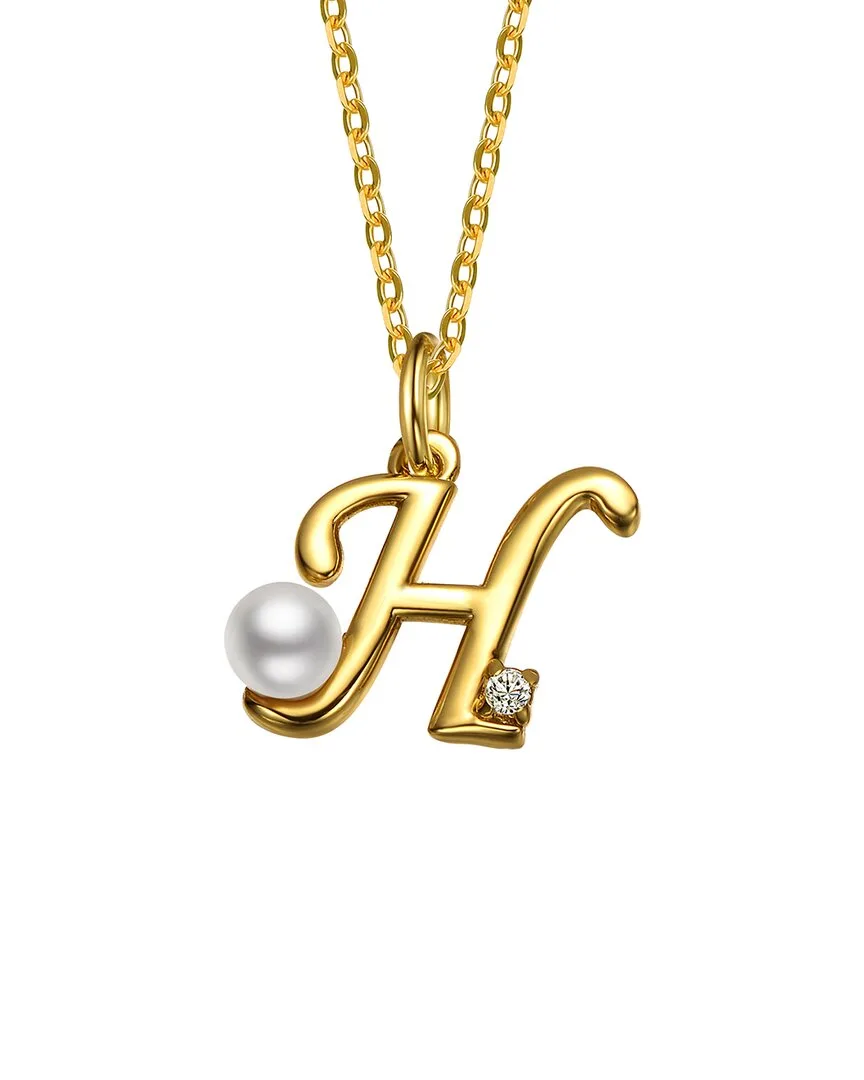 14K Plated 3.8Mm Pearl Cz Initial Pendant by Gigigirl