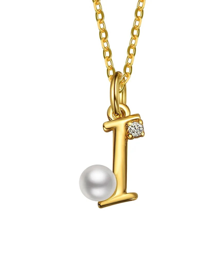 14K Plated 3.8Mm Pearl Cz Initial Pendant by Gigigirl