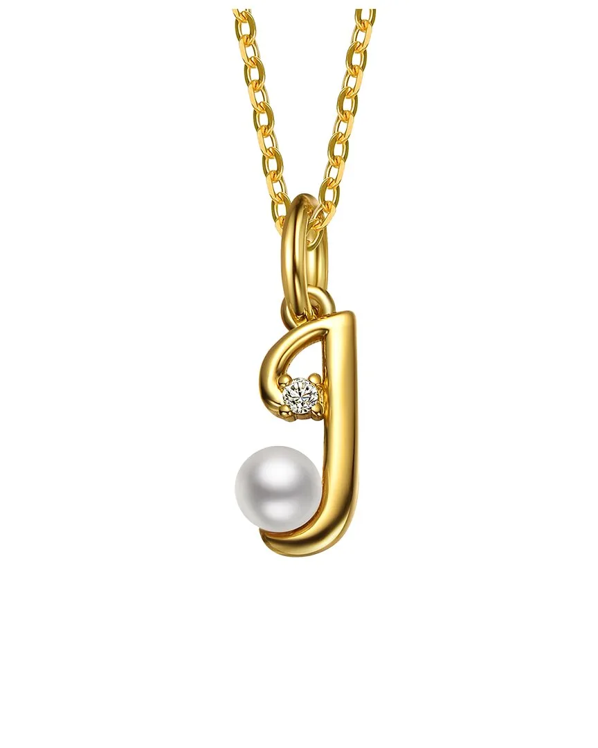 14K Plated 3.8Mm Pearl Cz Initial Pendant by Gigigirl