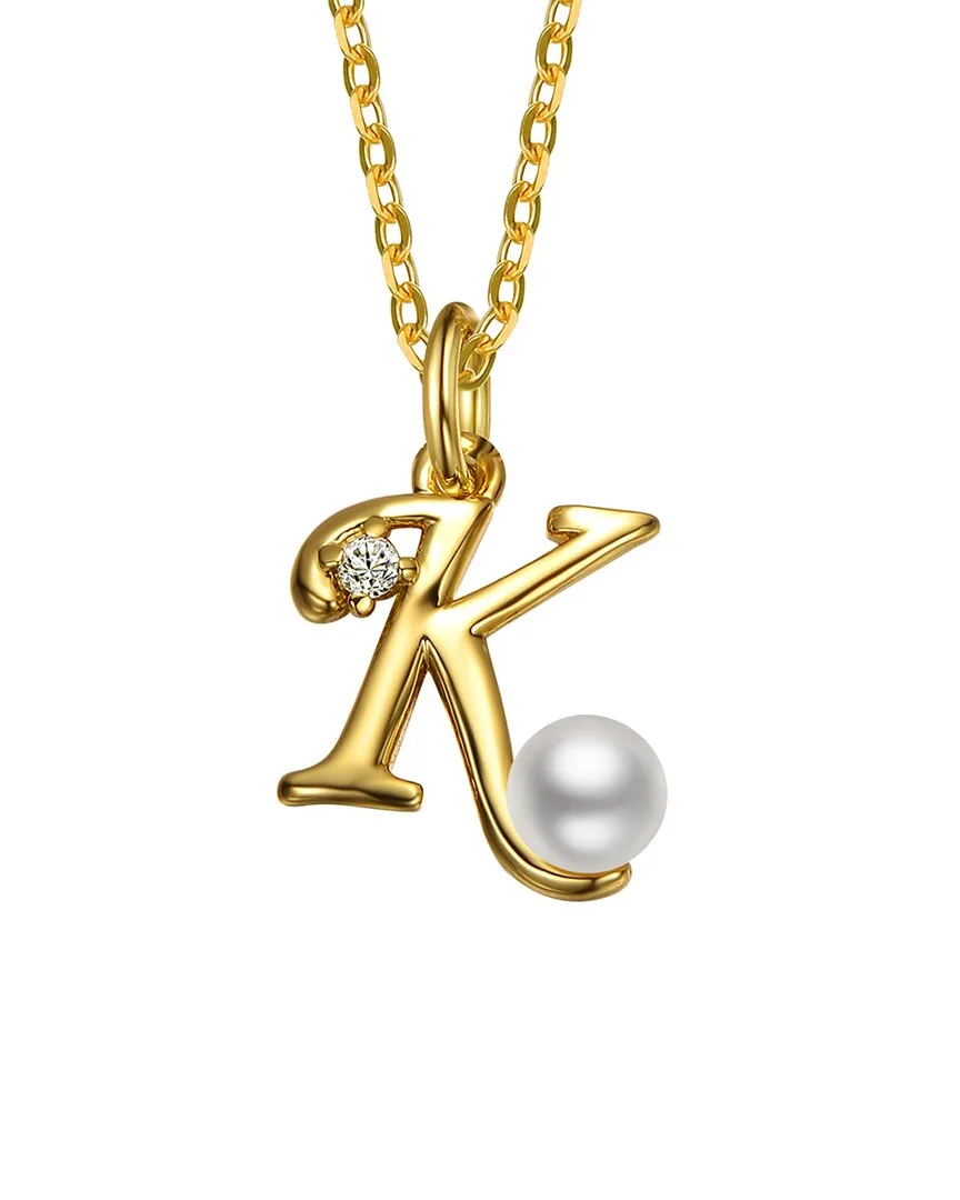 14K Plated 3.8Mm Pearl Cz Initial Pendant by Gigigirl