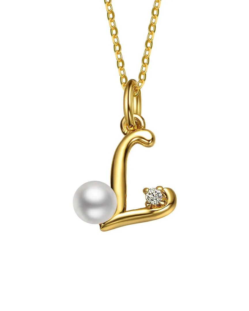 14K Plated 3.8Mm Pearl Cz Initial Pendant by Gigigirl