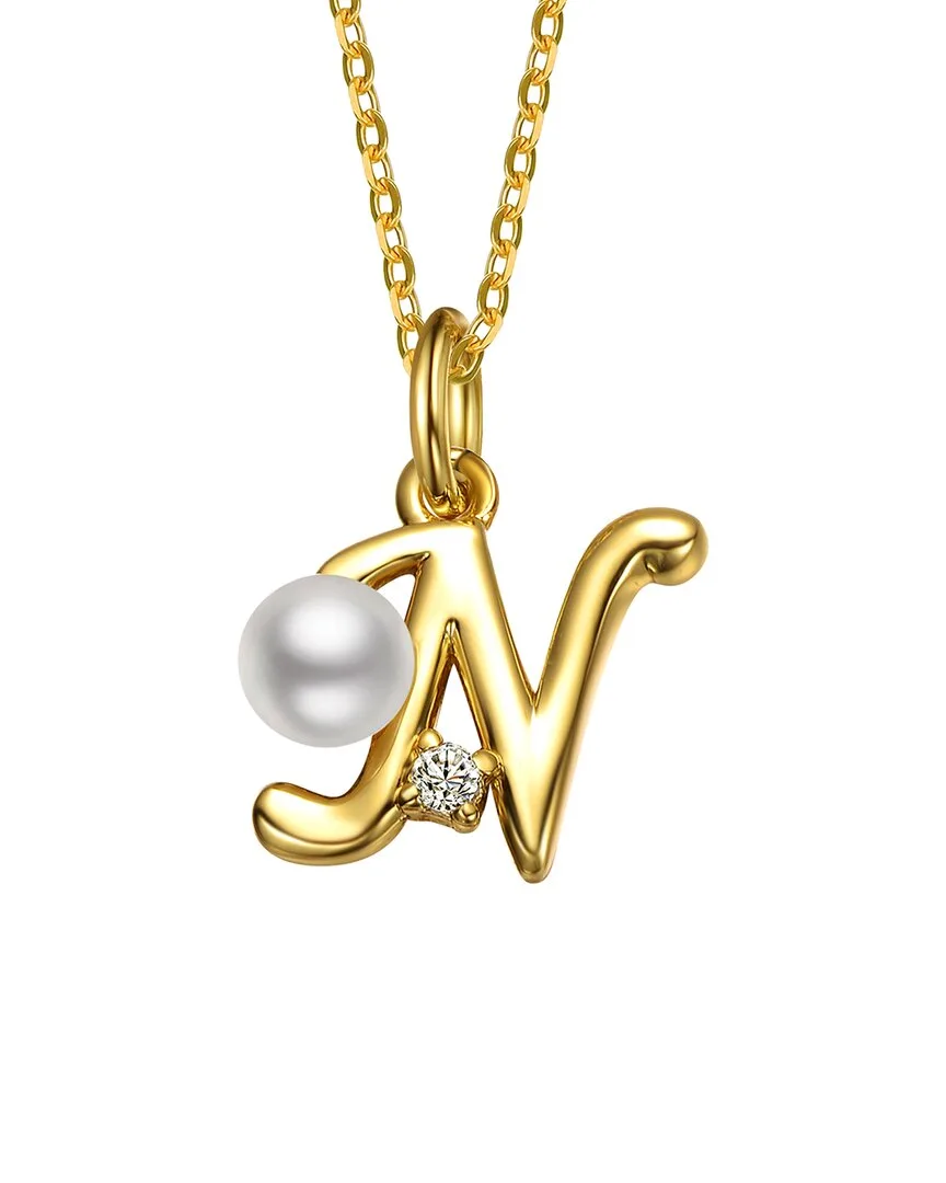 14K Plated 3.8Mm Pearl Cz Initial Pendant by Gigigirl