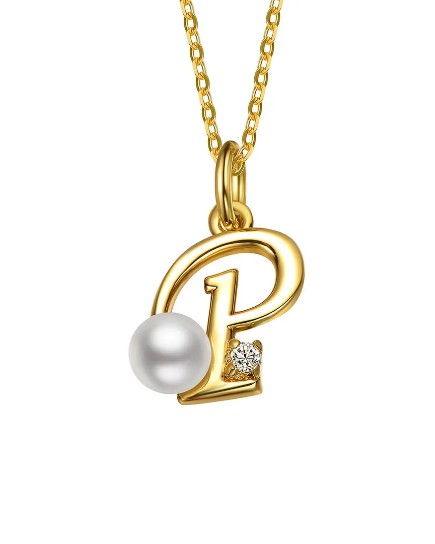 14K Plated 3.8Mm Pearl Cz Initial Pendant by Gigigirl