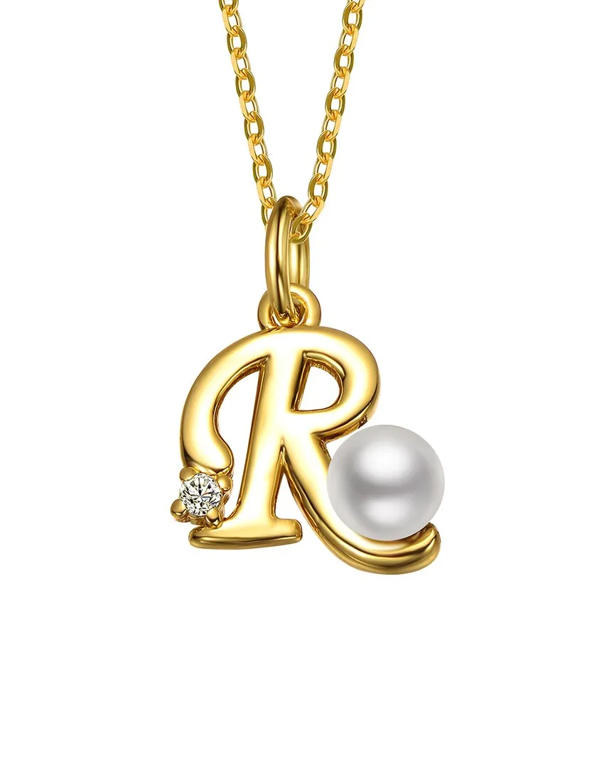 14K Plated 3.8Mm Pearl Cz Initial Pendant by Gigigirl