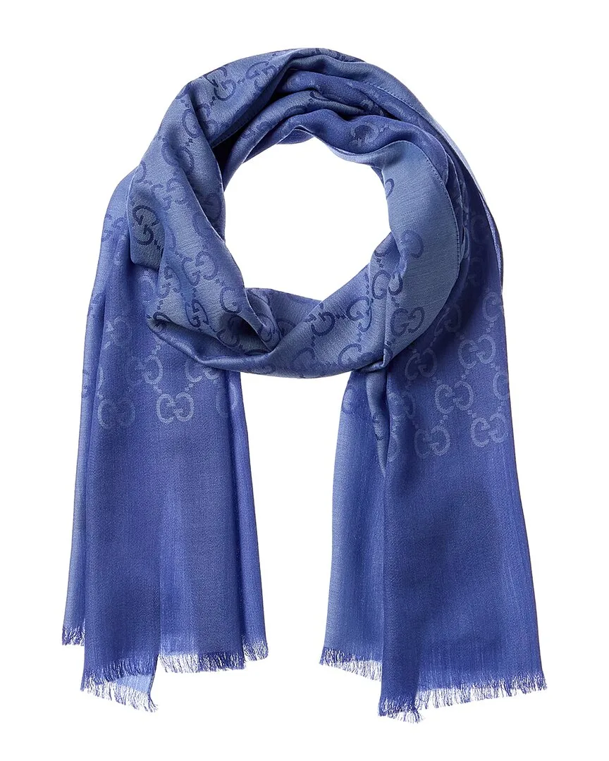 Logo Jacquard Wool & Silk-Blend Scarf by Gucci