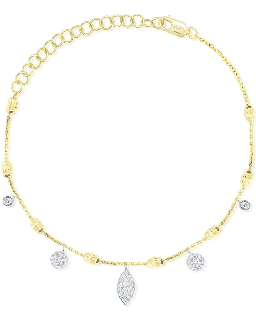 14K Diamond Barrel Chain Leaf Bracelet by Meira T
