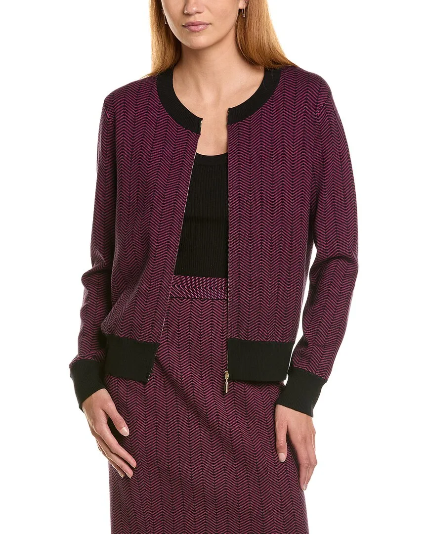 Herringbone Tweed Knit Bomber Jacket by St. John
