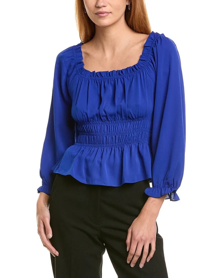 Ruffle Neckline Smocked Peplum Blouse