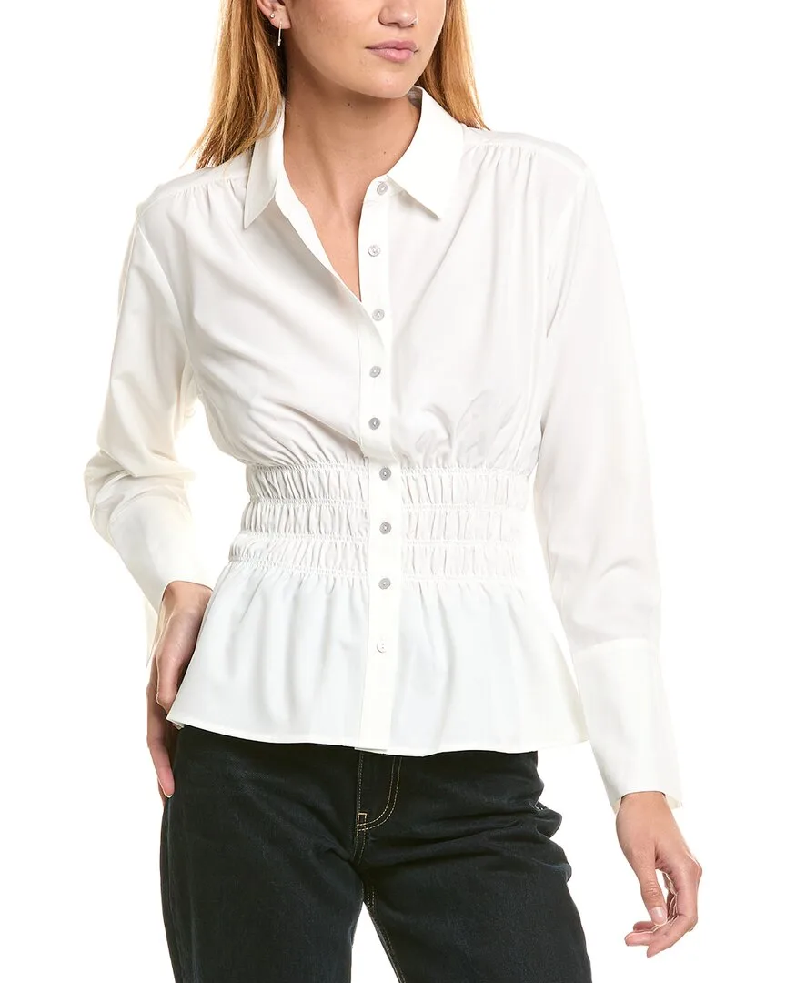 Smocked Waist Button Up Shirt by Laundry by Shelli Segal