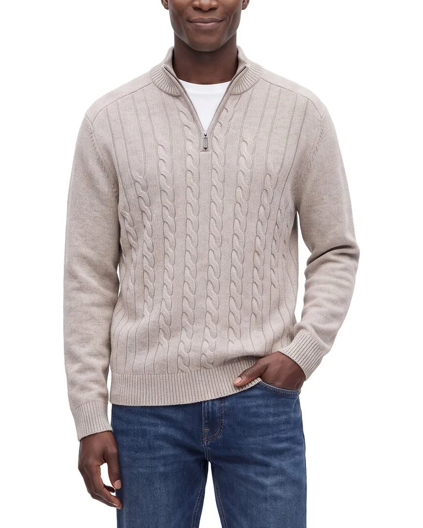 Cable 1/4-Zip Wool & Cashmere-Blend Mock Neck Sweater by Raffi