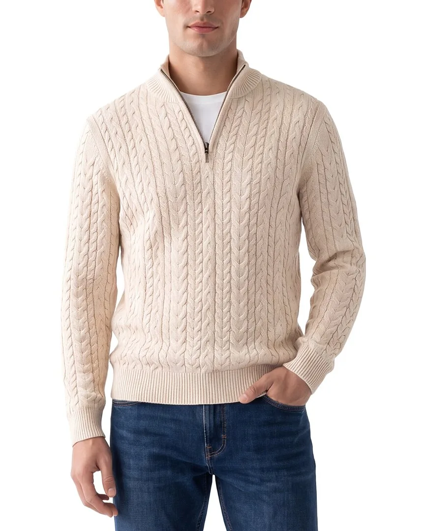 Cable 1/4-Zip Mock Neck Sweater by Raffi