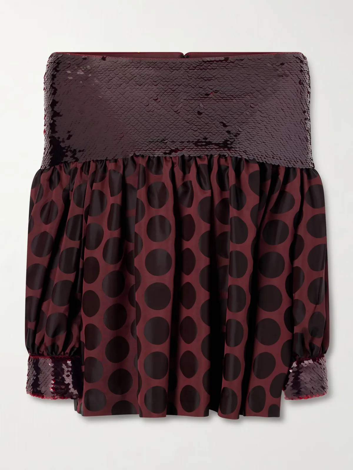 - Off-the-shoulder Sequin-trimmed Polka-dot Faille Blouse -
