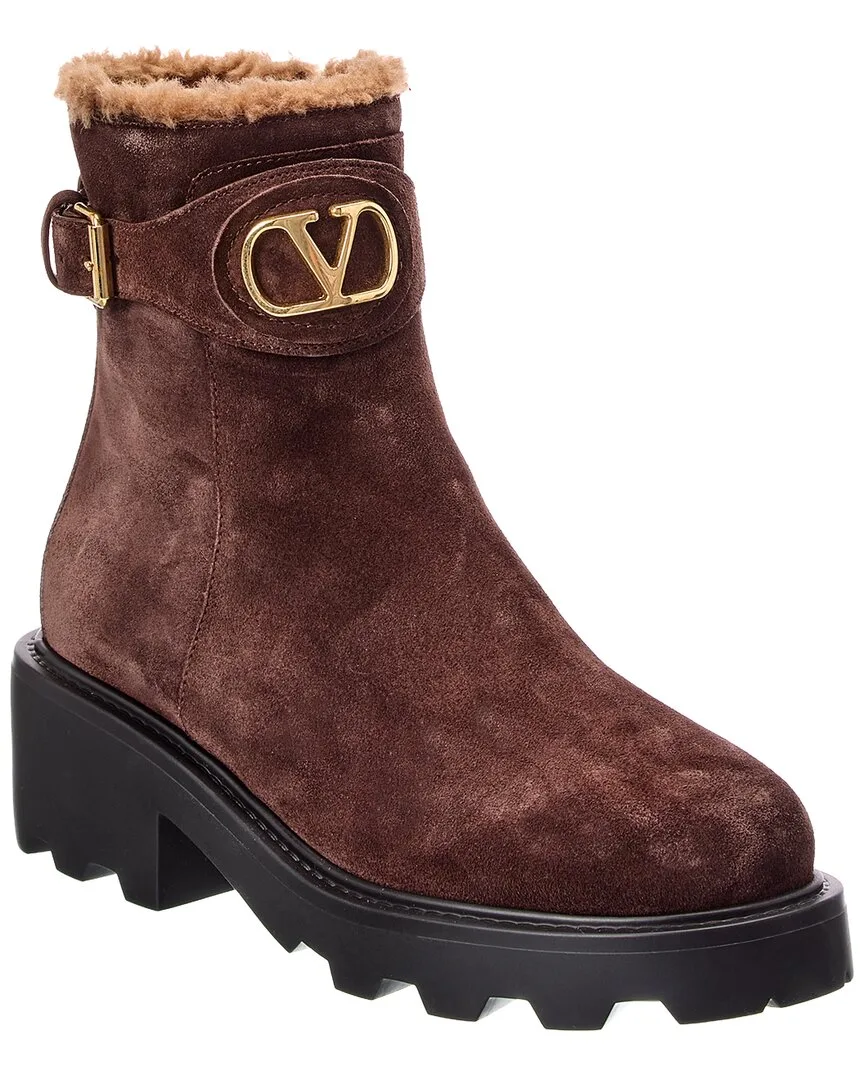 Vlogo Suede & Shearling Boot by Valentino
