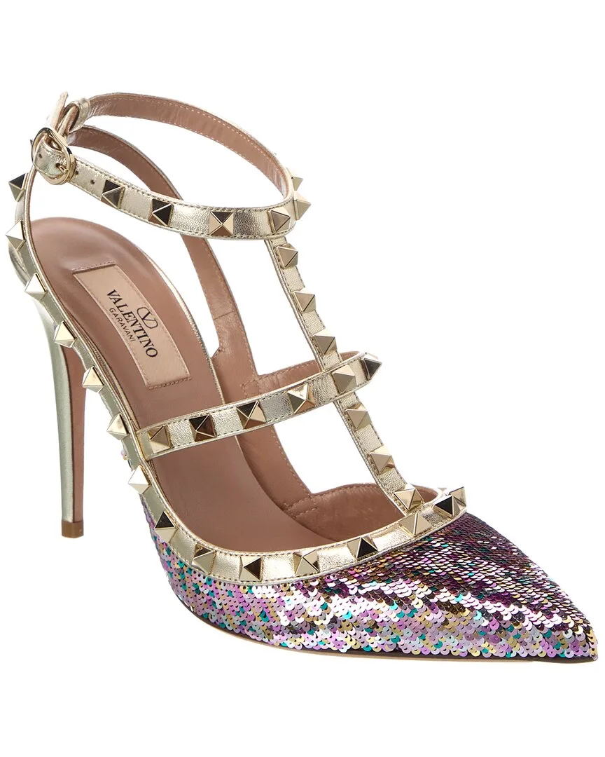 Rockstud Caged 100 Sequin Leather Pump by Valentino