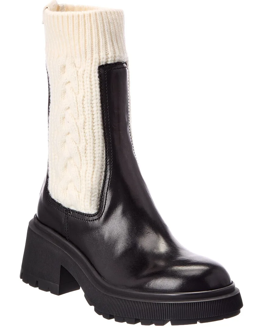 Tamia Leather & Cable Knit Boot by Jimmy Choo