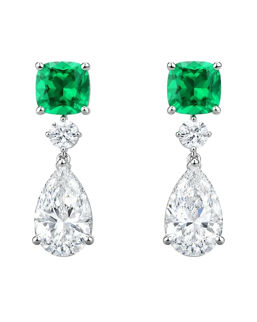 14K 9.37 ct. tw. Lab-Grown Diamond & Emerald Dangle Earrings by Elan Jewels