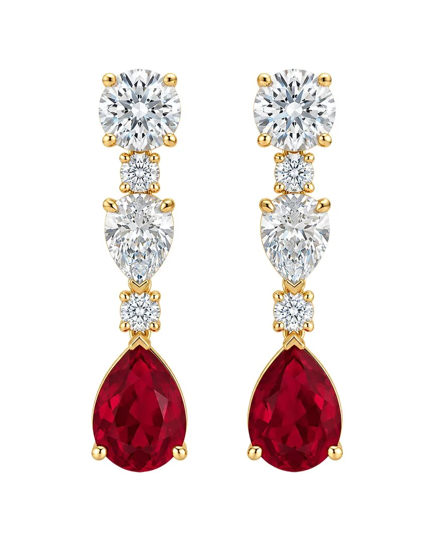 14K 6.30 ct. tw. Lab-Grown Diamond & Ruby Dangle Earrings by Elan Jewels
