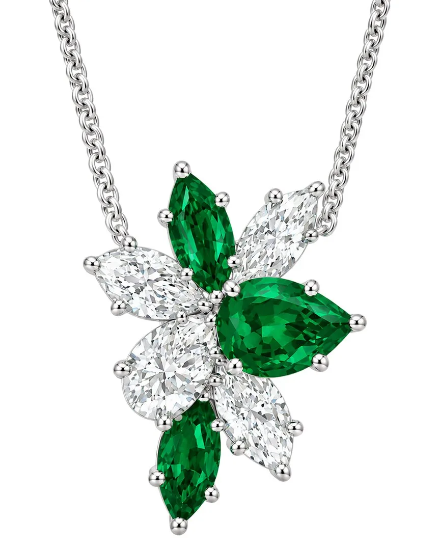 14K 5.28 ct. tw. Lab-Grown Diamond & Emerald Pendant by Elan Jewels
