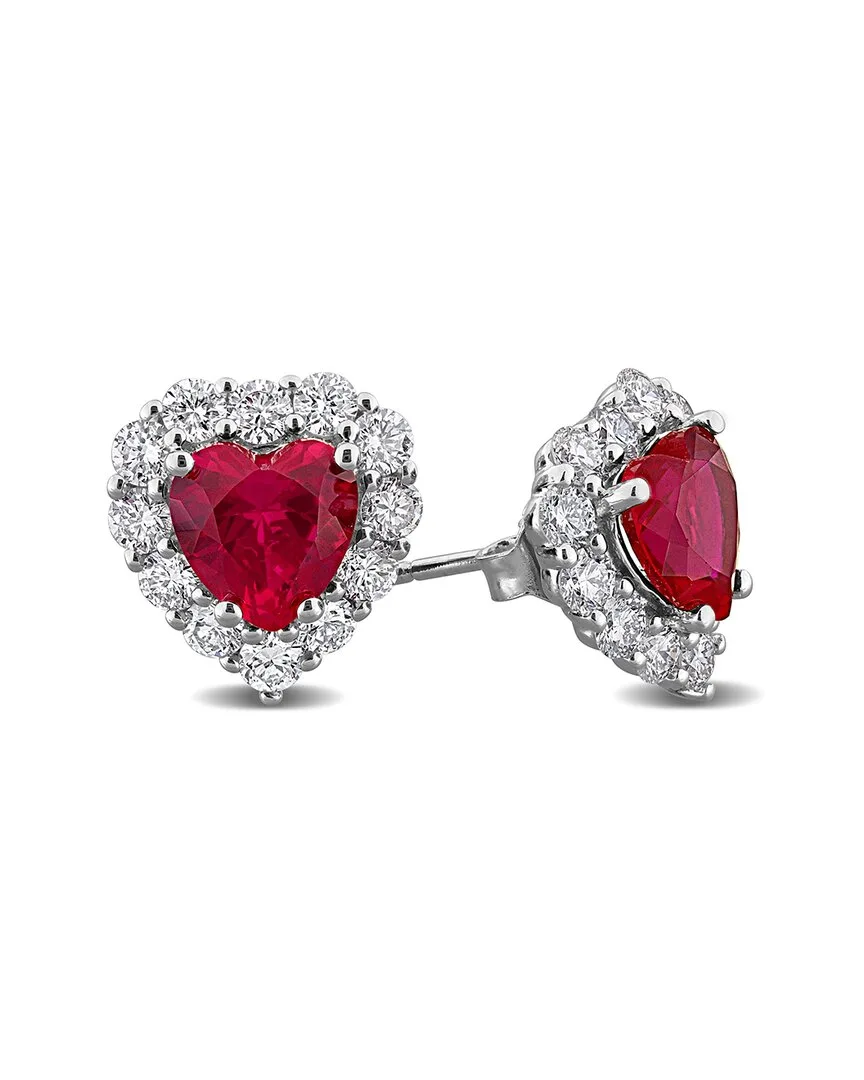 4.54 ct. tw. Lab-Grown Diamond & Lab-Grown Created Ruby Silver Earrings