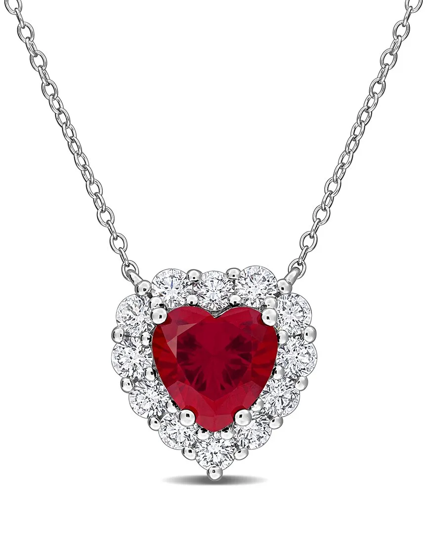 4.32 ct. tw. Lab-Grown Diamond & Lab-Grown Created Ruby Silver Pendant by Created Forever