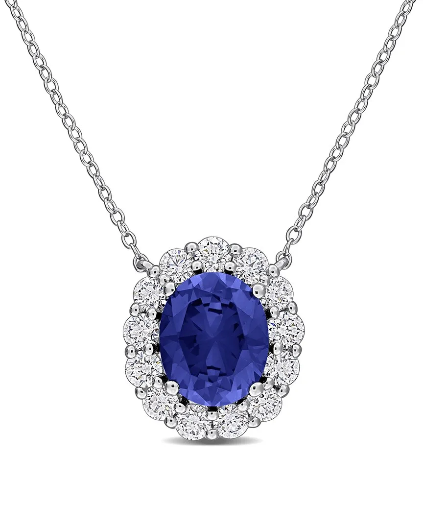 6.90 ct. tw. Lab-Grown Diamond & Lab-Grown Created Blue Sapphire Silver Pendant by Created Forever