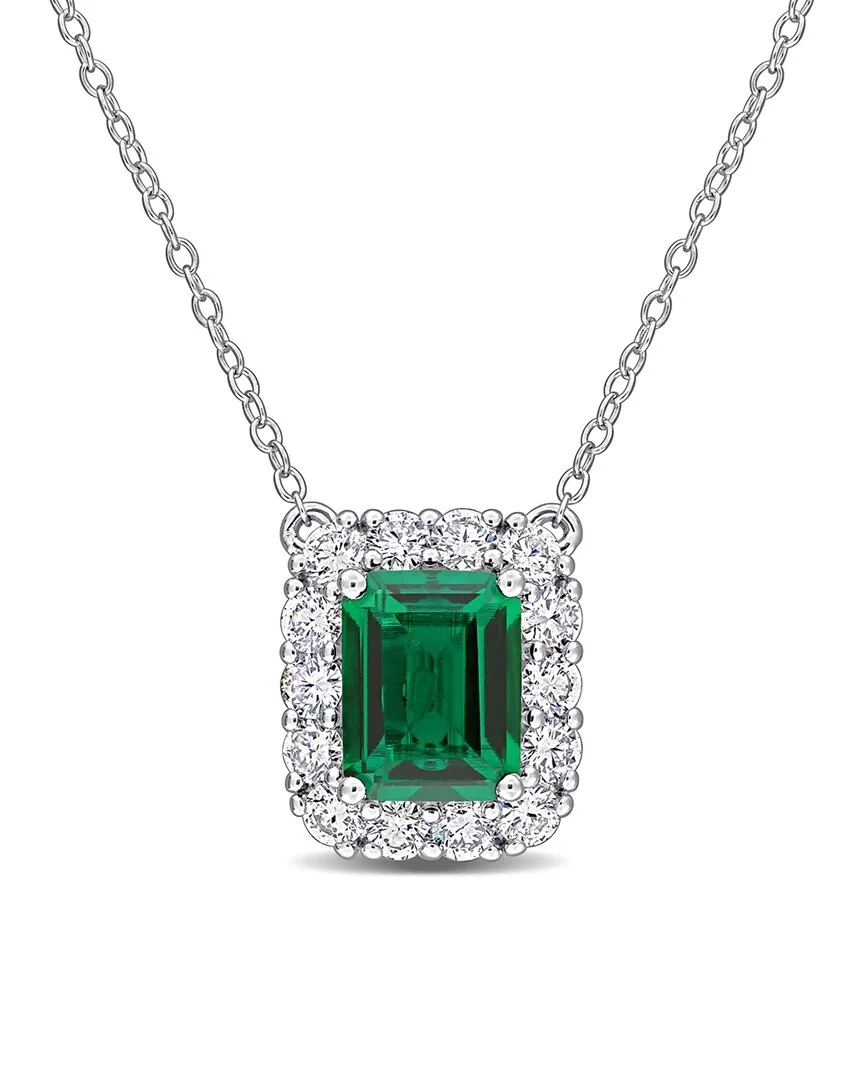 3.28 ct. tw. Lab-Grown Diamond & Lab-Grown Created Emerald Silver Pendant