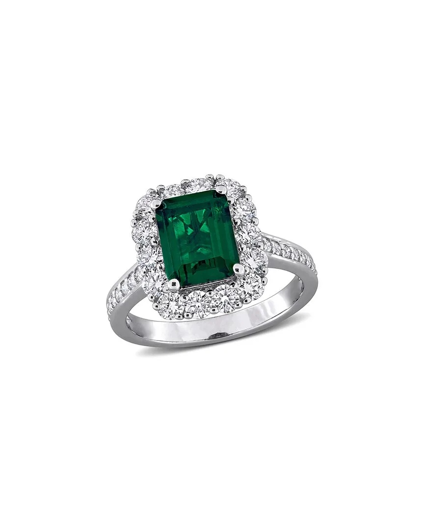 3.28 ct. tw. Lab-Grown Diamond & Lab-Grown Created Emerald Silver Ring by Created Forever