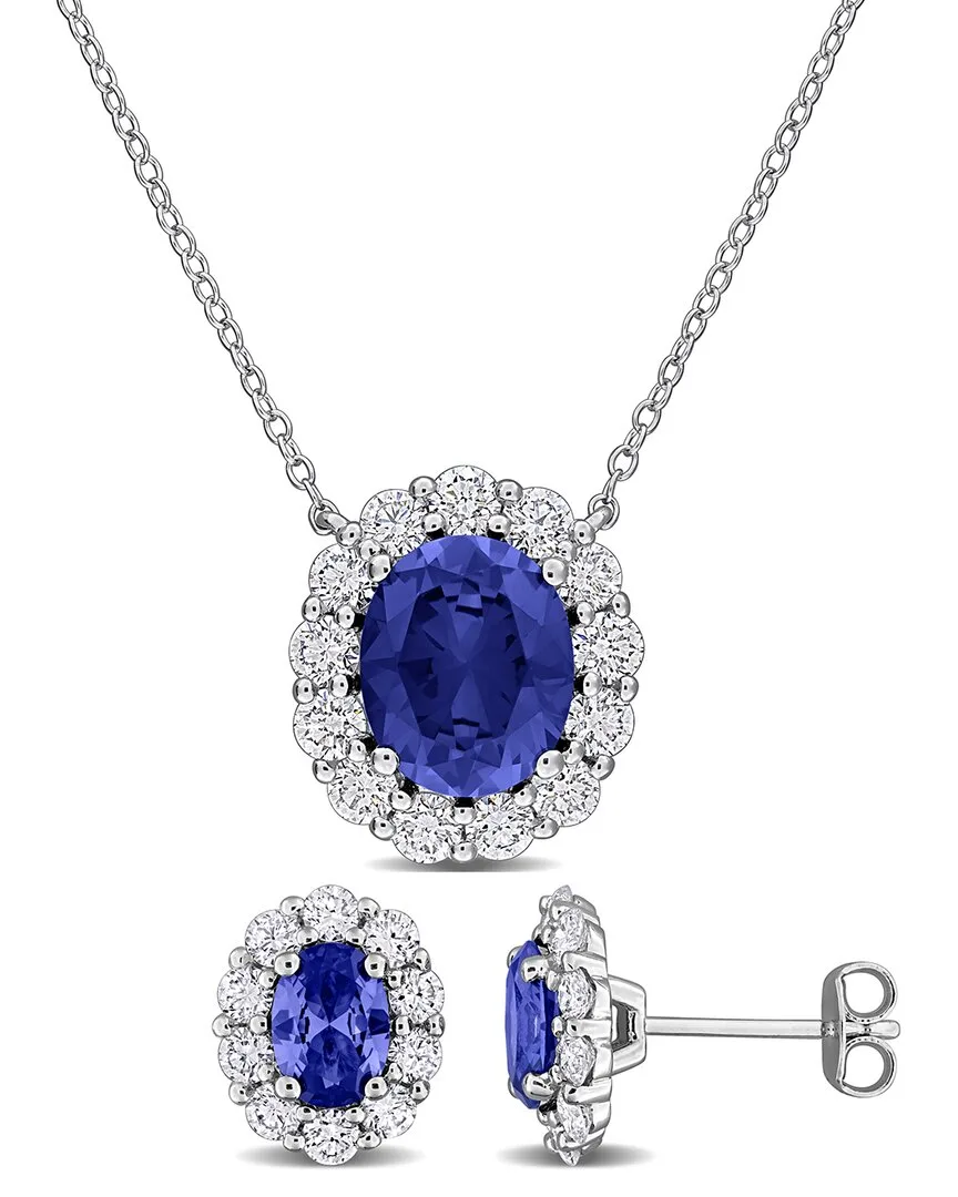 10.00 ct. tw. Lab-Grown Diamond & Lab-Grown Created Blue Sapphire Silver Set by Created Forever