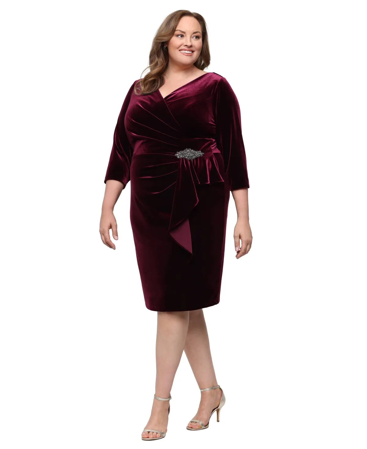 Velvet Embellished Side-Ruffle Dress