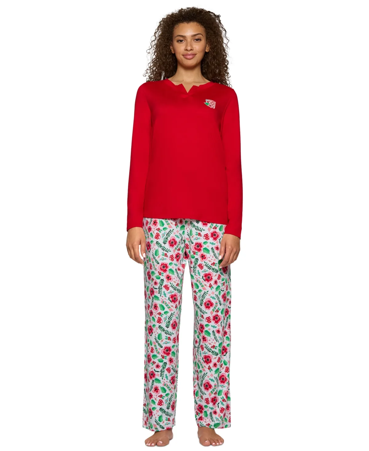 Timeless Notched V-Neckline Long-Sleeve Jersey Knit Top and Pants, 2-Piece Set by HUE