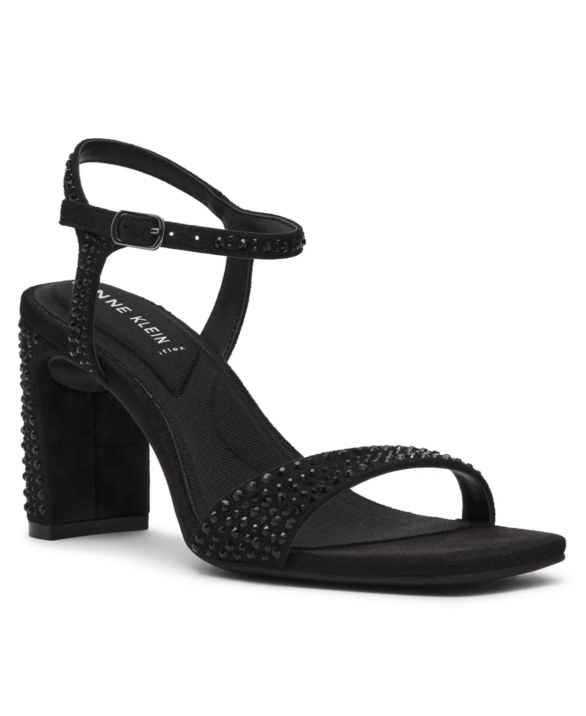 Beata Crystal Block Heel Square Toe Sandals by Anne Klein