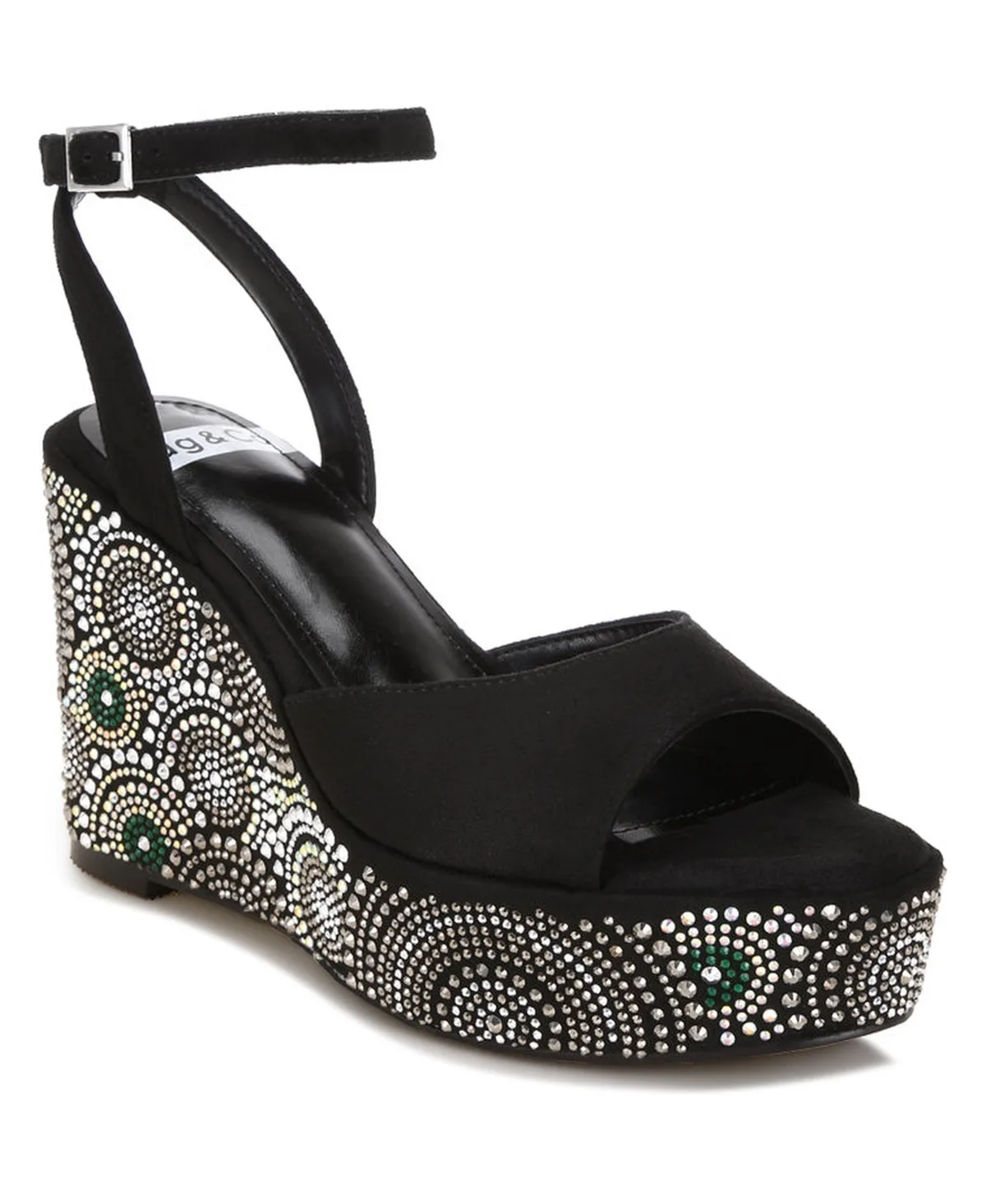 Mandala Geometric Pattern Embellished Wedge Heels - Black Suede by Rag & Co