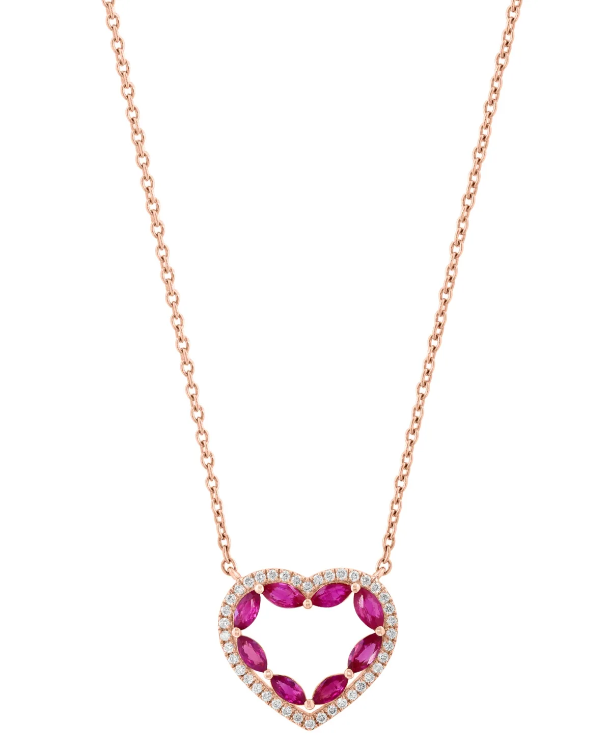 Diamond (1/6 Ct.t.w.) and Ruby (3/4 Ct.t.w.) Heart Pendant Necklace in 14k Rose Gold