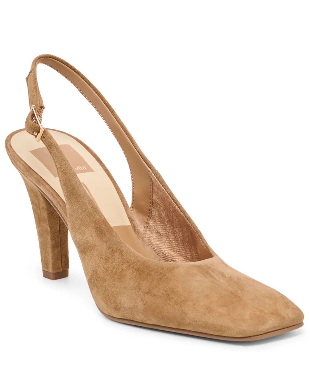 Gessia Snip Toe Slingback Heeled Pumps - Light Brown Suede by Dolce Vita