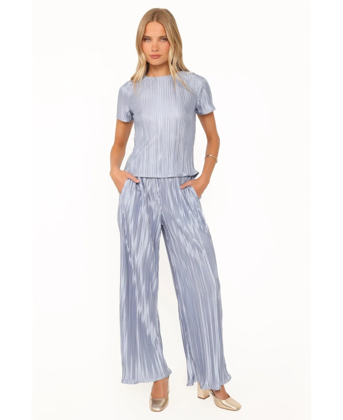 Belli Short-Sleeve Pleated Wide-Leg Top and Pants, 2-Piece Set by Petal and Pup