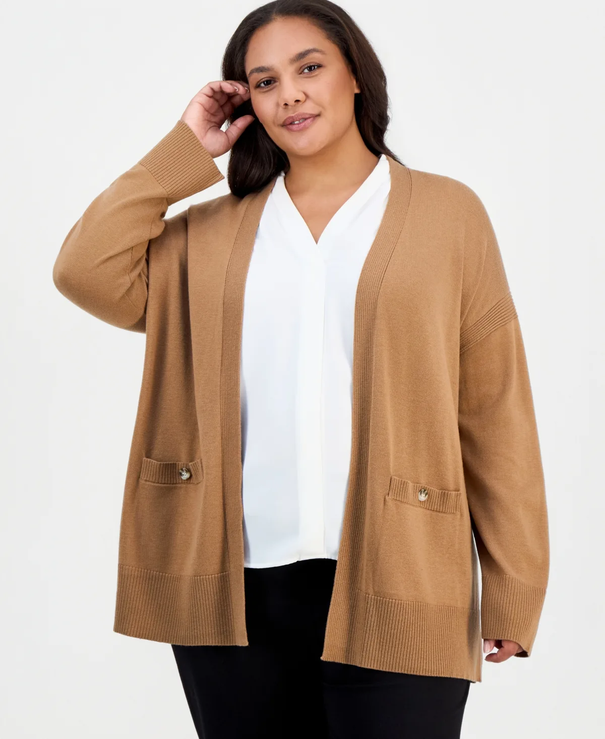 Shawl Collar Side-Slit Cardigan by Jones New York